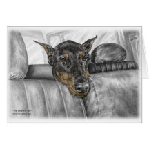 Montar a caballo del perro del Pinscher del Doberm Felicitación