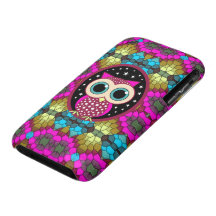 mosaico con el búho rosado iPhone 3 protector