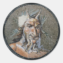 Mosaico romano antiguo de la cacerola etiqueta redonda