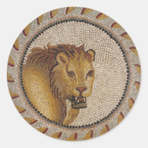 Mosaico romano del león etiquetas redondas