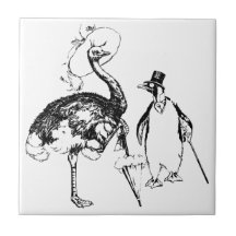 Ms Ostrich y Sr. Penguin Azulejo Cerámica