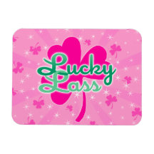 Muchacha afortunada - tréboles rosados imanes rectangulares