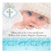 Muchacho blanco azul de la cruz de la joya de la f invitacion personalizada