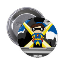 Muchacho del super héroe en tejado pin