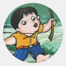 Muchacho taiwanés en la charca del lirio pegatina