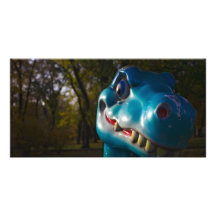 Mueca azul del dinosaurio tarjetas fotográficas personalizadas
