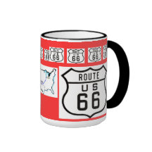 Muestra de la carretera del vintage de la ruta 66 tazas de café