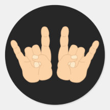 Muestra de la mano del rock-and-roll etiqueta redonda