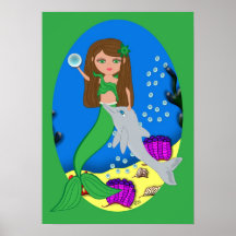 Muirenn el poster verde de la sirena y del delfín