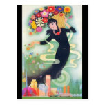 Mujer asiática hermosa de Deco con remolinos y flo Tarjetas Postales