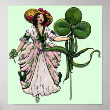 Mujer con el día de San Patricio del vintage del t Posters