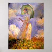 Mujer con el parasol que hace frente a la izquierd impresiones