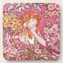 Mujer de Alfonso Mucha entre el sistema del prácti Posavasos