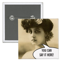Mujer de la foto del vintage subió en botón de la  pin