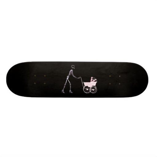 MUJER DE LA RADIOGRAFÍA Y CARRO DE BEBÉ ESQUELÉTIC TABLAS DE SKATE