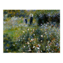 Mujer de Renoir con el parasol en jardín Tarjeta Postal