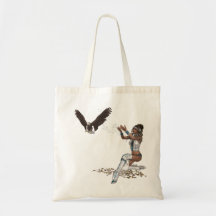 Mujer del nativo americano y la bolsa de asas de E
