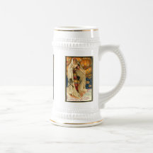 Mujer del vintage con la taza de Halloween del cab