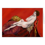 Mujer en el sofá rojo tarjeta