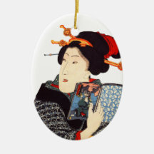 Mujer japonesa 2 de lectura ornamento para reyes magos