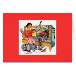 Mujer retra en cocina tarjetón