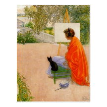 Mujer y gato que miran el puente postal