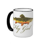 Mujeres de la pesca con mosca taza de café