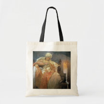 Mujeres del ~ de Alfons Mucha con la vela ardiente Bolsa
