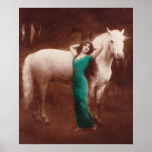 Mujeres románticas del Victorian con el caballo bl Poster