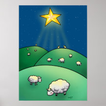 Multitud de ovejas debajo de la estrella del navid poster