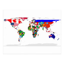 mundo señalado por medio de una bandera postales
