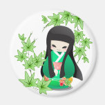 Muñeca japonesa del geisha - serie verde iman para frigorífico