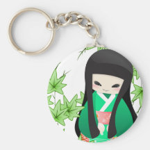 Muñeca japonesa del geisha - serie verde llavero personalizado