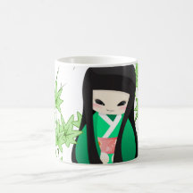 Muñeca japonesa del geisha - serie verde taza