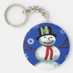 muñeco de nieve alegre en sombrero de copa llavero personalizado