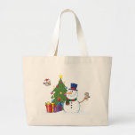 Muñeco de nieve amistoso con pájaros lindos bolsa