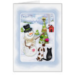 Muñeco de nieve del invierno del navidad y tarjeta
