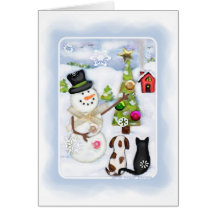 Muñeco de nieve del invierno del navidad y tarjeta