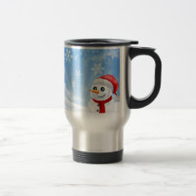 Muñeco de nieve del navidad en escena nevosa taza de café