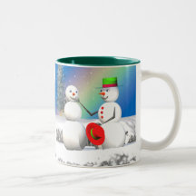 Muñeco de nieve del navidad que hace a un amigo tazas