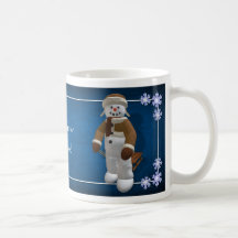 Muñeco de nieve del vintage con el trineo taza
