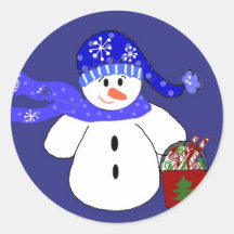 Muñeco de nieve en azul pegatinas redondas