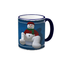 Muñeco de nieve en disco de la nieve taza de café