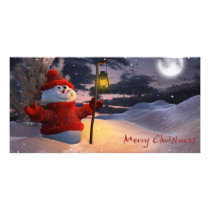 Muñeco de nieve en el navidad tarjetas fotograficas