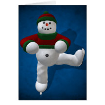 Muñeco de nieve patinador del vintage tarjeton