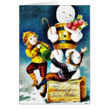 Muñeco de nieve que juega con los niños que tienen felicitacion 