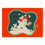 Muñeco de nieve retro tarjeta