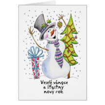 - Muñeco de nieve - tarjeta de Navidad feliz checa