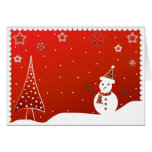 Muñeco de nieve y árbol - tarjeta