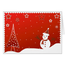 Muñeco de nieve y árbol - tarjeta
